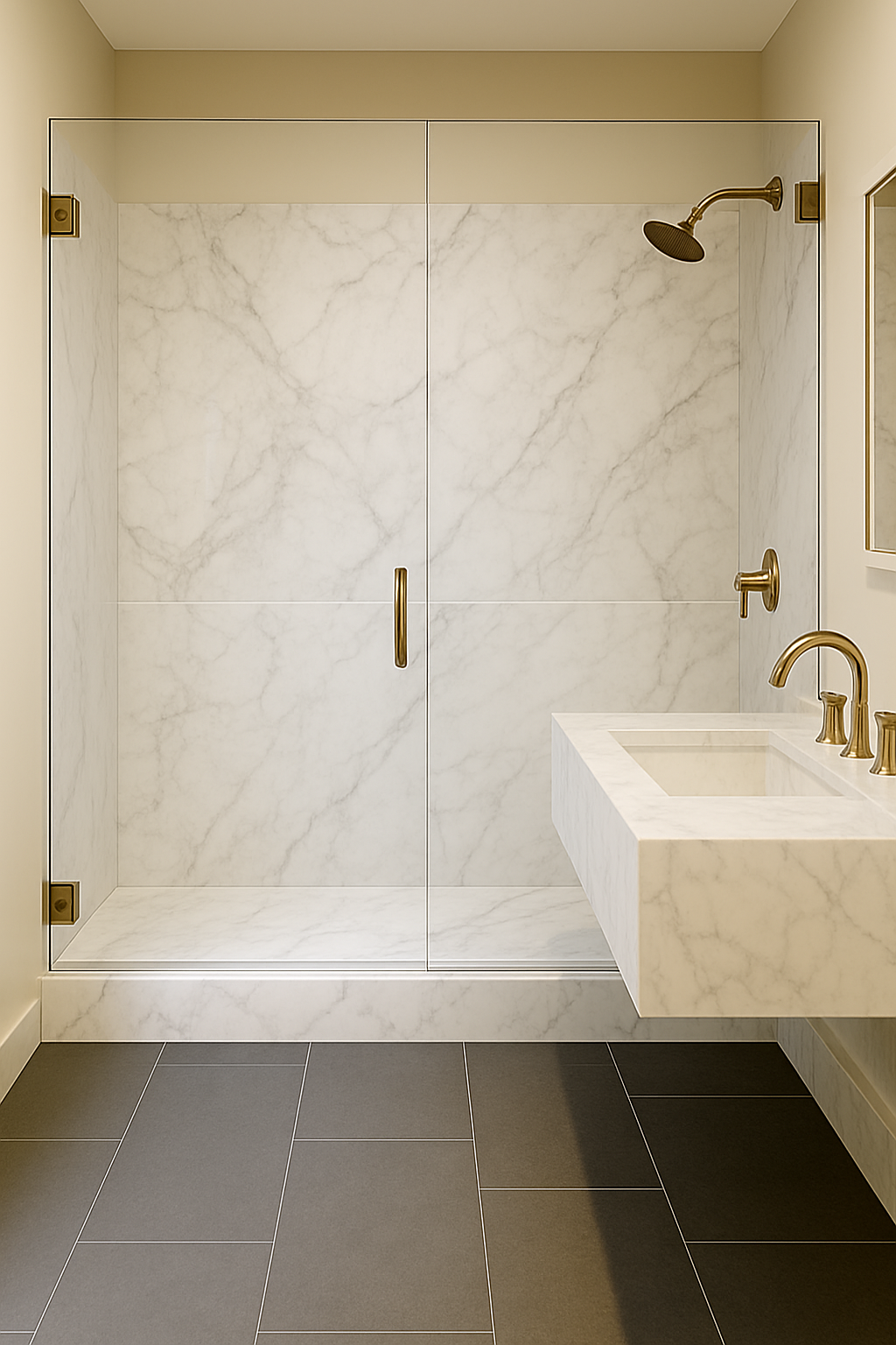 Shower with middle seam